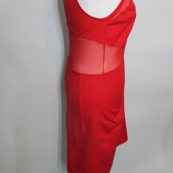 Express Women's Red Cocktail Style Dress w Mesh Panels Size 6 - Picture 5 of 6